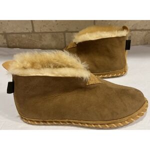 LL Bean Womens Wicked Good Slipper Tan Suede Shearling Cozy Bootie Shoe Size 9
